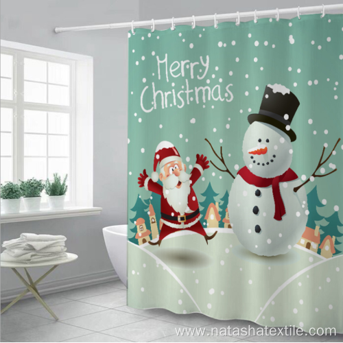 Christmas digital prinitng non-perforated shower curtain